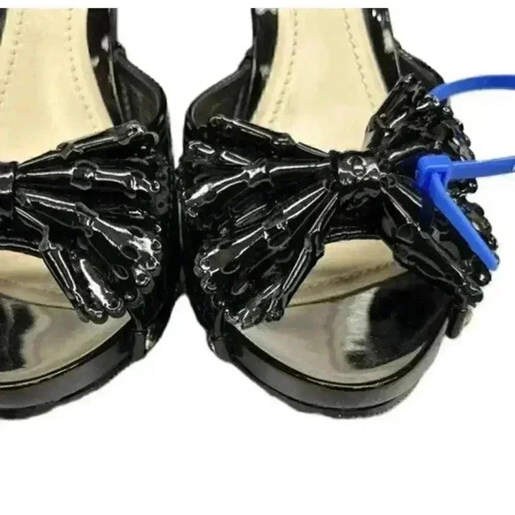 CHRISTIAN DIOR Open Toe Mules Heels black Sandals 36.5 6.5 Patent Leather Bow - Picture 3 of 6